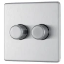 Switch Push Dimmer LED Decorative Flatplate Screwless 2 Gang 2 Way 400W/100W Brushed Steel