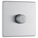Switch Push Dimmer LED Decorative Flatplate Screwless 1 Gang 2 Way 400W/100W Brushed Steel