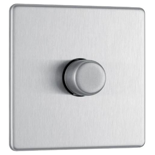 Switch Push Dimmer LED Decorative Flatplate Screwless 1 Gang 2 Way 400W/100W Brushed Steel