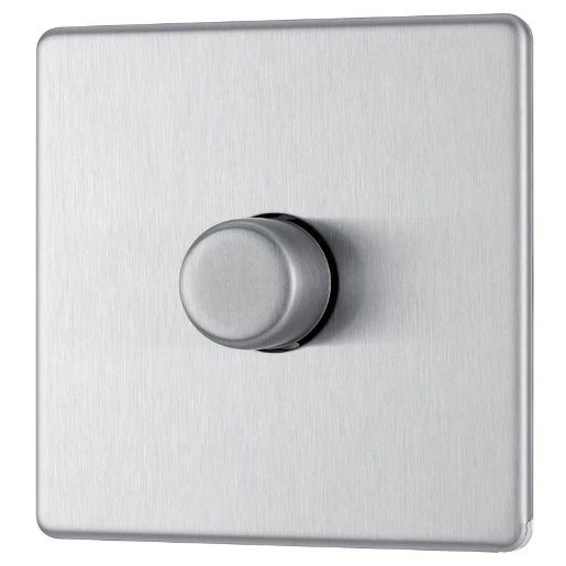 Switch Push Dimmer LED Decorative Flatplate Screwless 1 Gang 2 Way 400W/100W Brushed Steel