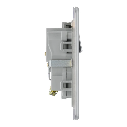 Socket Outlet Switched Double Pole Flatplate Screwless 1 Gang 13A Brushed Steel