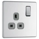 Socket Outlet Switched Double Pole Flatplate Screwless 1 Gang 13A Brushed Steel