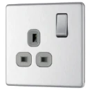 Socket Outlet Switched Double Pole Flatplate Screwless 1 Gang 13A Brushed Steel