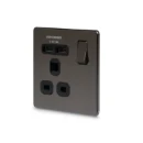 Socket Outlet Switched Double Pole Flatplate Screwless 1 Gang 13A Black Nickel with 2 x USB Charger