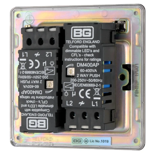 Switch Push Dimmer LED Decorative Flatplate Screwless 2 Gang 2 Way 400W/100W Black Nickel