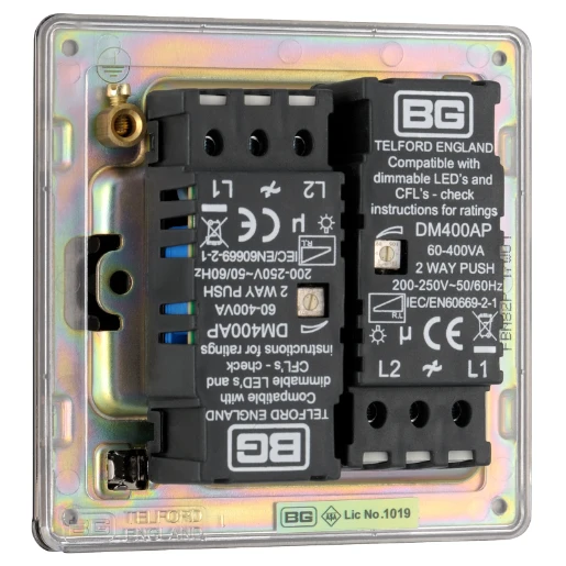 Switch Push Dimmer LED Decorative Flatplate Screwless 2 Gang 2 Way 400W/100W Black Nickel