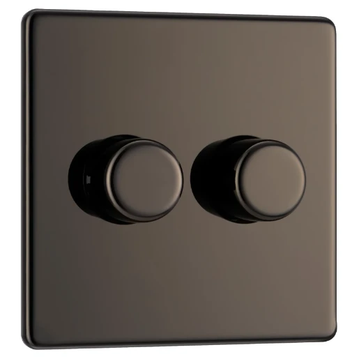 Switch Push Dimmer LED Decorative Flatplate Screwless 2 Gang 2 Way 400W/100W Black Nickel