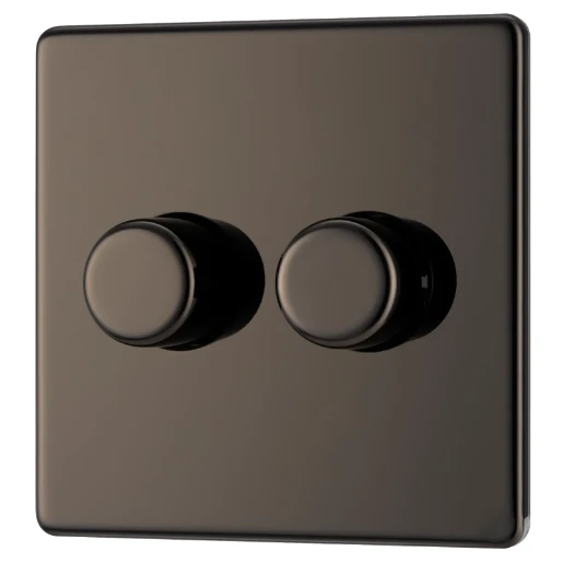 Switch Push Dimmer LED Decorative Flatplate Screwless 2 Gang 2 Way 400W/100W Black Nickel