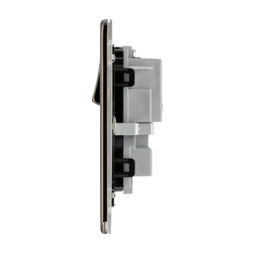 Socket Outlet Switched Double Pole Flatplate Screwless 2 Gang 13A Black Nickel