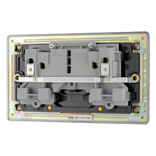 Socket Outlet Switched Double Pole Flatplate Screwless 2 Gang 13A Black Nickel