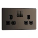 Socket Outlet Switched Double Pole Flatplate Screwless 2 Gang 13A Black Nickel