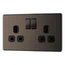 Socket Outlet Switched Double Pole Flatplate Screwless 2 Gang 13A Black Nickel