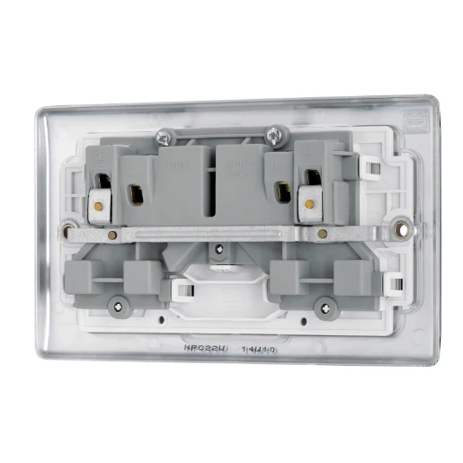 Socket Outlet Switched Double Pole Raised Edge 2 Gang 13A Polished Chrome