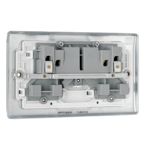 Socket Outlet Switched Double Pole Raised Edge 2 Gang 13A Polished Chrome