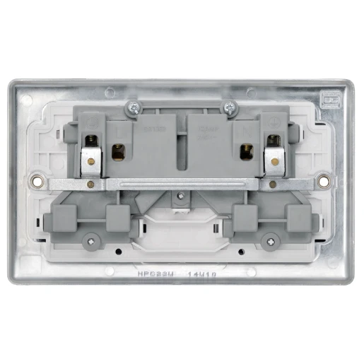 Socket Outlet Switched Double Pole Raised Edge 2 Gang 13A Polished Chrome