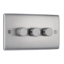 Switch Push Dimmer LED Decorative Raised Edge 3 Gang 2 Way 400W/100W Brushed Steel