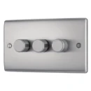 Switch Push Dimmer LED Decorative Raised Edge 3 Gang 2 Way 400W/100W Brushed Steel