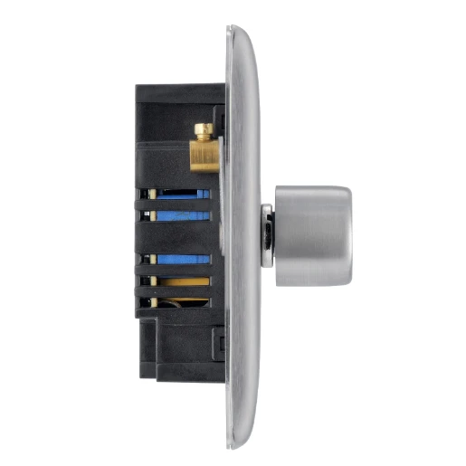 Switch Push Dimmer LED Decorative Raised Edge 2 Gang 2 Way 400W/100W Brushed Steel
