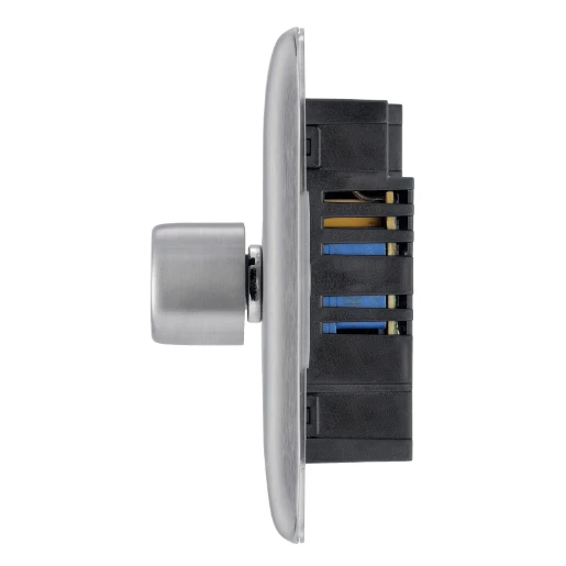 Switch Push Dimmer LED Decorative Raised Edge 2 Gang 2 Way 400W/100W Brushed Steel