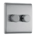 Switch Push Dimmer LED Decorative Raised Edge 2 Gang 2 Way 400W/100W Brushed Steel