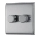Switch Push Dimmer LED Decorative Raised Edge 2 Gang 2 Way 400W/100W Brushed Steel