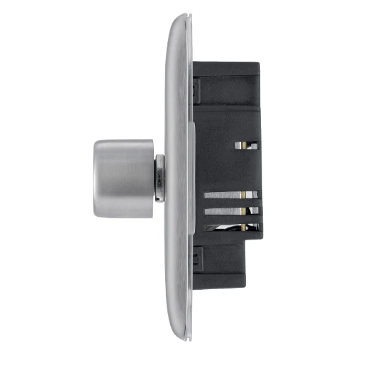 Switch Push Dimmer LED Decorative Raised Edge 1 Gang 2 Way 400W/100W Brushed Steel