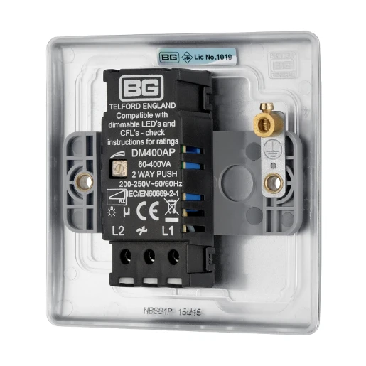 Switch Push Dimmer LED Decorative Raised Edge 1 Gang 2 Way 400W/100W Brushed Steel