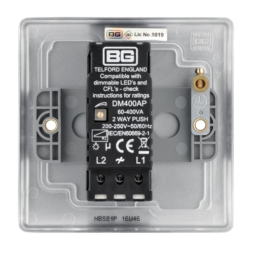 Switch Push Dimmer LED Decorative Raised Edge 1 Gang 2 Way 400W/100W Brushed Steel