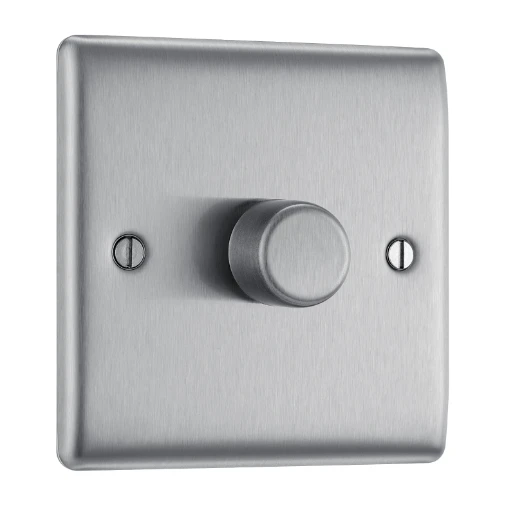 Switch Push Dimmer LED Decorative Raised Edge 1 Gang 2 Way 400W/100W Brushed Steel