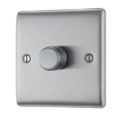 Switch Push Dimmer LED Decorative Raised Edge 1 Gang 2 Way 400W/100W Brushed Steel