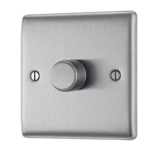 Switch Push Dimmer LED Decorative Raised Edge 1 Gang 2 Way 400W/100W Brushed Steel