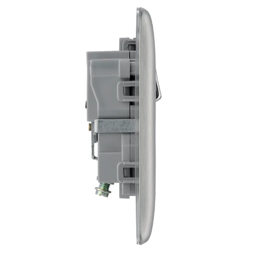 Socket Outlet Switched Double Pole Raised Edge 1 Gang 13A Brushed Steel