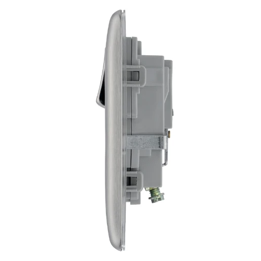 Socket Outlet Switched Double Pole Raised Edge 1 Gang 13A Brushed Steel