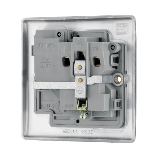 Socket Outlet Switched Double Pole Raised Edge 1 Gang 13A Brushed Steel