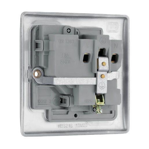 Socket Outlet Switched Double Pole Raised Edge 1 Gang 13A Brushed Steel
