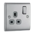 Socket Outlet Switched Double Pole Raised Edge 1 Gang 13A Brushed Steel