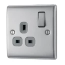 Socket Outlet Switched Double Pole Raised Edge 1 Gang 13A Brushed Steel