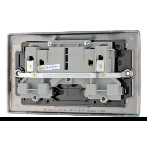 Socket Outlet Switched Double Pole Raised Edge 2 Gang 13A Black Nickel