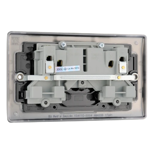 Socket Outlet Switched Double Pole Raised Edge 2 Gang 13A Black Nickel