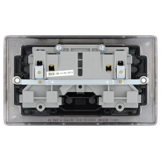 Socket Outlet Switched Double Pole Raised Edge 2 Gang 13A Black Nickel