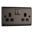 Socket Outlet Switched Double Pole Raised Edge 2 Gang 13A Black Nickel