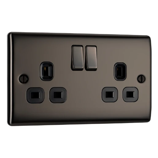 Socket Outlet Switched Double Pole Raised Edge 2 Gang 13A Black Nickel