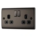 Socket Outlet Switched Double Pole Raised Edge 2 Gang 13A Black Nickel
