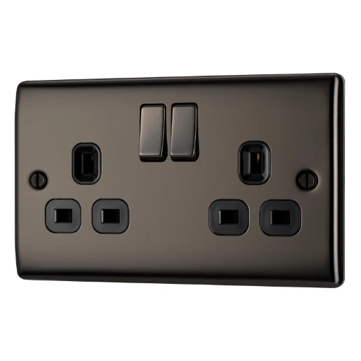 Socket Outlet Switched Double Pole Raised Edge 2 Gang 13A Black Nickel