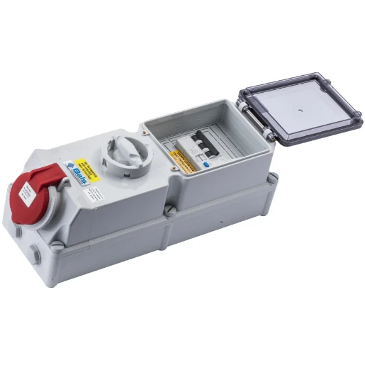 Industrial Power Socket RCD Switch Interlocked Surface 3P+E 32A 415V IP44 Red