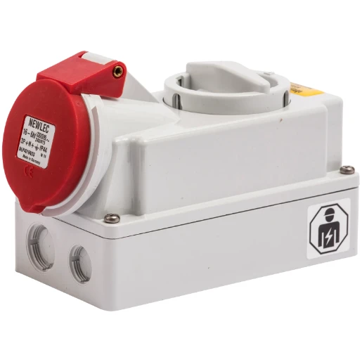 Industrial Power Socket Switch Interlocked Surface 3P+N+E 16A 415V IP44 Red