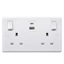 Socket Moulded 2 Gang Switched 13A 4.2A White A+C USB Charging