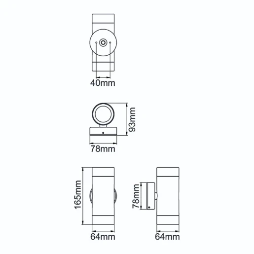 GU10 Black Aluminium Wall Light Up/Down IP65 less lamps