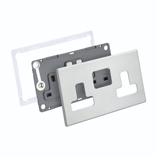 Socket 2 Gang Switched 13A 146 x 86mm Satin Steel Quartz Grey