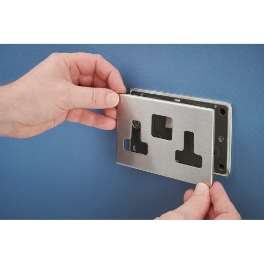 Socket 2 Gang Switched 13A 146 x 86mm Satin Steel Quartz Grey